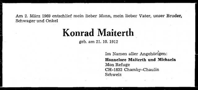 Maiterth Konrad 1912-1969 Todesanzeige